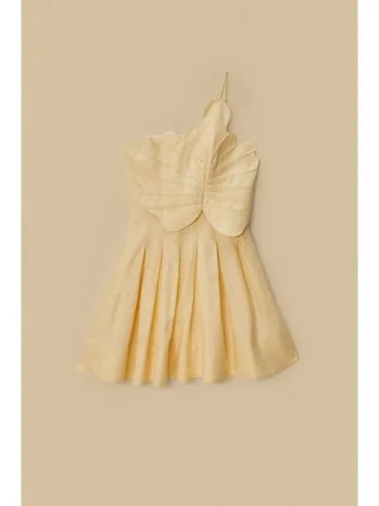 NWOT Farm Rio Lea One Shoulder Off-White Linen Blend Mini Dress Size L 3D Petal - Picture 4 of 15